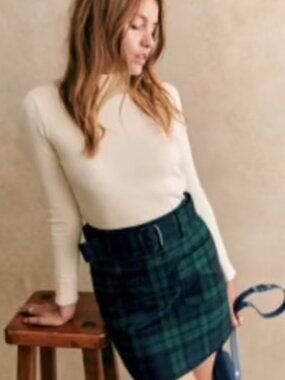 Sezane Gillie Skirt Navy Tartan - Size 10